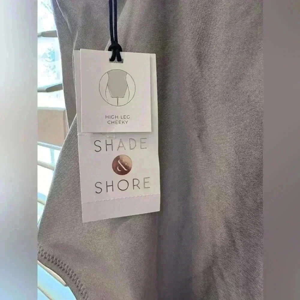 Shade & Shore Women’s High Leg Cheeky Silver Swimsuit Size M (8-10) NWT - Picture 6 of 6